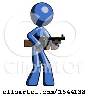 Poster, Art Print Of Blue Design Mascot Woman Tommy Gun Gangster Shooting Pose