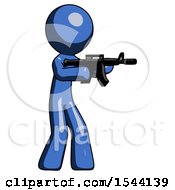 Poster, Art Print Of Blue Design Mascot Man Shooting Automatic Assault Weapon