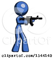 Poster, Art Print Of Blue Design Mascot Woman Shooting Automatic Assault Weapon