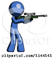 Poster, Art Print Of Blue Design Mascot Man Shooting Sniper Rifle