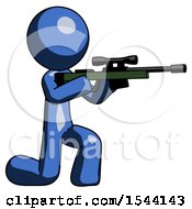 Poster, Art Print Of Blue Design Mascot Man Kneeling Shooting Sniper Rifle