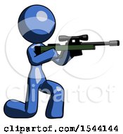 Poster, Art Print Of Blue Design Mascot Woman Kneeling Shooting Sniper Rifle