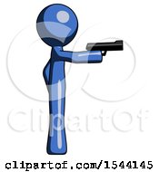 Poster, Art Print Of Blue Design Mascot Man Firing A Handgun