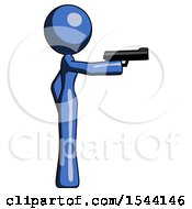 Blue Design Mascot Woman Firing A Handgun