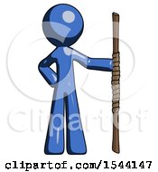 Poster, Art Print Of Blue Design Mascot Man Holding Staff Or Bo Staff