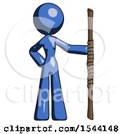 Poster, Art Print Of Blue Design Mascot Woman Holding Staff Or Bo Staff