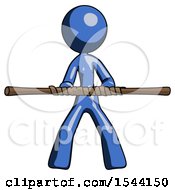 Poster, Art Print Of Blue Design Mascot Woman Bo Staff Kung Fu Defense Pose