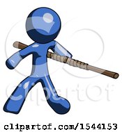 Poster, Art Print Of Blue Design Mascot Man Bo Staff Action Hero Kung Fu Pose