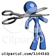 Blue Design Mascot Woman Scissor Beheading Office Worker Execution