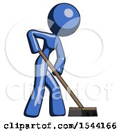 Poster, Art Print Of Blue Design Mascot Woman Cleaning Services Janitor Sweeping Side View