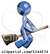 Blue Design Mascot Woman Flying On Broom