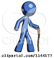 Poster, Art Print Of Blue Design Mascot Man Walking With Hiking Stick