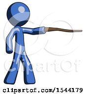 Poster, Art Print Of Blue Design Mascot Man Pointing With Hiking Stick