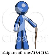 Poster, Art Print Of Blue Design Mascot Man Standing With Hiking Stick