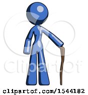 Poster, Art Print Of Blue Design Mascot Woman Standing With Hiking Stick