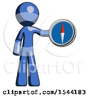Poster, Art Print Of Blue Design Mascot Man Holding A Large Compass