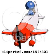 Poster, Art Print Of Blue Design Mascot Woman In Geebee Stunt Plane Descending Front Angle View