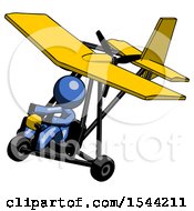 Poster, Art Print Of Blue Design Mascot Woman In Ultralight Aircraft Top Side View