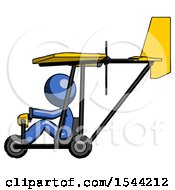 Poster, Art Print Of Blue Design Mascot Man In Ultralight Aircraft Side View