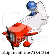 Poster, Art Print Of Blue Design Mascot Man In Geebee Stunt Plane Descending View