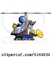 Blue Design Mascot Woman Flying In Gyrocopter Front Side Angle View