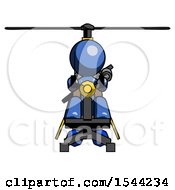 Blue Design Mascot Man Flying In Gyrocopter Front View
