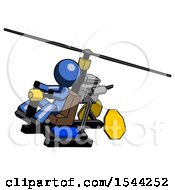 Blue Design Mascot Man Flying In Gyrocopter Front Side Angle Top View