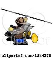 Black Explorer Ranger Man Flying In Gyrocopter Front Side Angle Top View