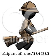 Black Explorer Ranger Man Flying On Broom