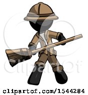 Black Explorer Ranger Man Broom Fighter Defense Pose