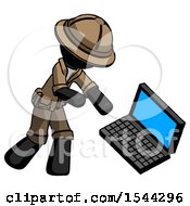 Poster, Art Print Of Black Explorer Ranger Man Throwing Laptop Computer In Frustration