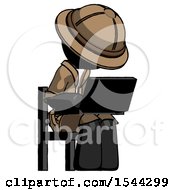 Poster, Art Print Of Black Explorer Ranger Man Using Laptop Computer While Sitting In Chair Angled Right