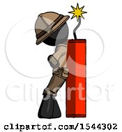 Poster, Art Print Of Black Explorer Ranger Man Leaning Against Dynimate Large Stick Ready To Blow