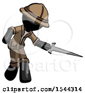 Black Explorer Ranger Man Sword Pose Stabbing Or Jabbing