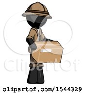 Black Explorer Ranger Man Holding Package To Send Or Recieve In Mail