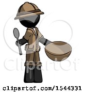 Black Explorer Ranger Man With Empty Bowl And Spoon Ready To Make Something