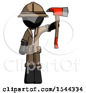 Poster, Art Print Of Black Explorer Ranger Man Holding Up Red Firefighters Ax