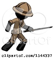 Black Explorer Ranger Man Stabbing With Ninja Sword Katana