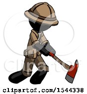 Poster, Art Print Of Black Explorer Ranger Man Striking With A Red Firefighters Ax