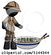 Poster, Art Print Of Black Explorer Ranger Man And Noodle Bowl Giant Soup Restaraunt Concept