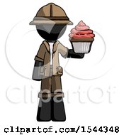 Black Explorer Ranger Man Presenting Pink Cupcake To Viewer