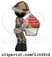 Poster, Art Print Of Black Explorer Ranger Man Holding Large Cupcake Ready To Eat Or Serve