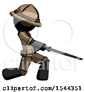 Black Explorer Ranger Man With Ninja Sword Katana Slicing Or Striking Something