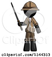 Poster, Art Print Of Black Explorer Ranger Man Standing Up With Ninja Sword Katana