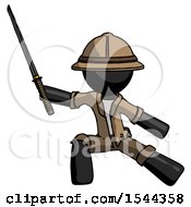 Poster, Art Print Of Black Explorer Ranger Man With Ninja Sword Katana In Defense Pose