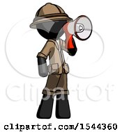 Poster, Art Print Of Black Explorer Ranger Man Shouting Into Megaphone Bullhorn Facing Right