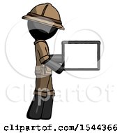 Poster, Art Print Of Black Explorer Ranger Man Show Tablet Device Computer To Viewer Blank Area
