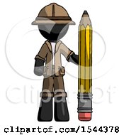 Poster, Art Print Of Black Explorer Ranger Man With Large Pencil Standing Ready To Write
