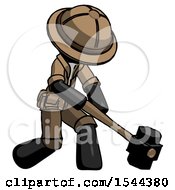 Poster, Art Print Of Black Explorer Ranger Man Hitting With Sledgehammer Or Smashing Something At Angle