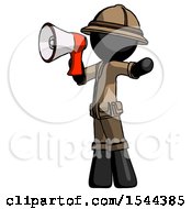 Poster, Art Print Of Black Explorer Ranger Man Shouting Into Megaphone Bullhorn Facing Left